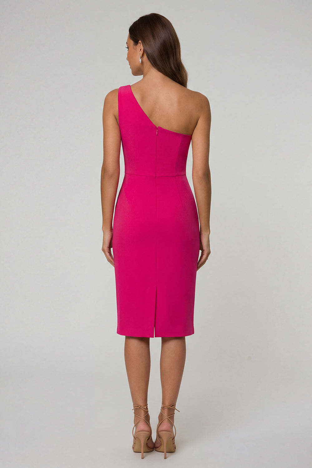 Black Sheath One Shoulder Sleeveless Midi Work Dress with Slit