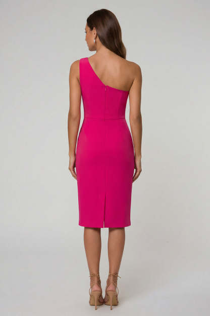 Black Sheath One Shoulder Sleeveless Midi Work Dress with Slit