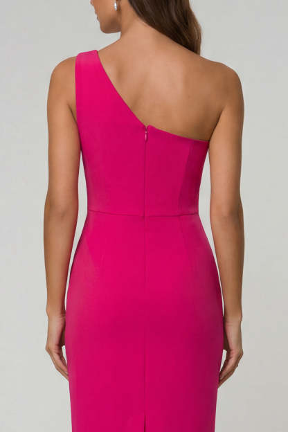 Black Sheath One Shoulder Sleeveless Midi Work Dress with Slit