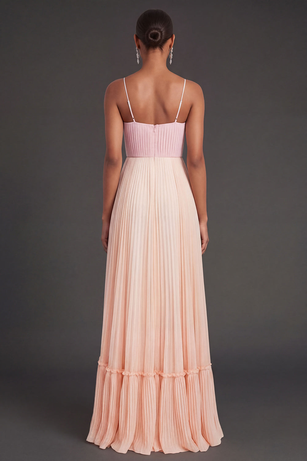 Pink and Champagne A Line Pleated Spaghetti Straps Long Formal Dress