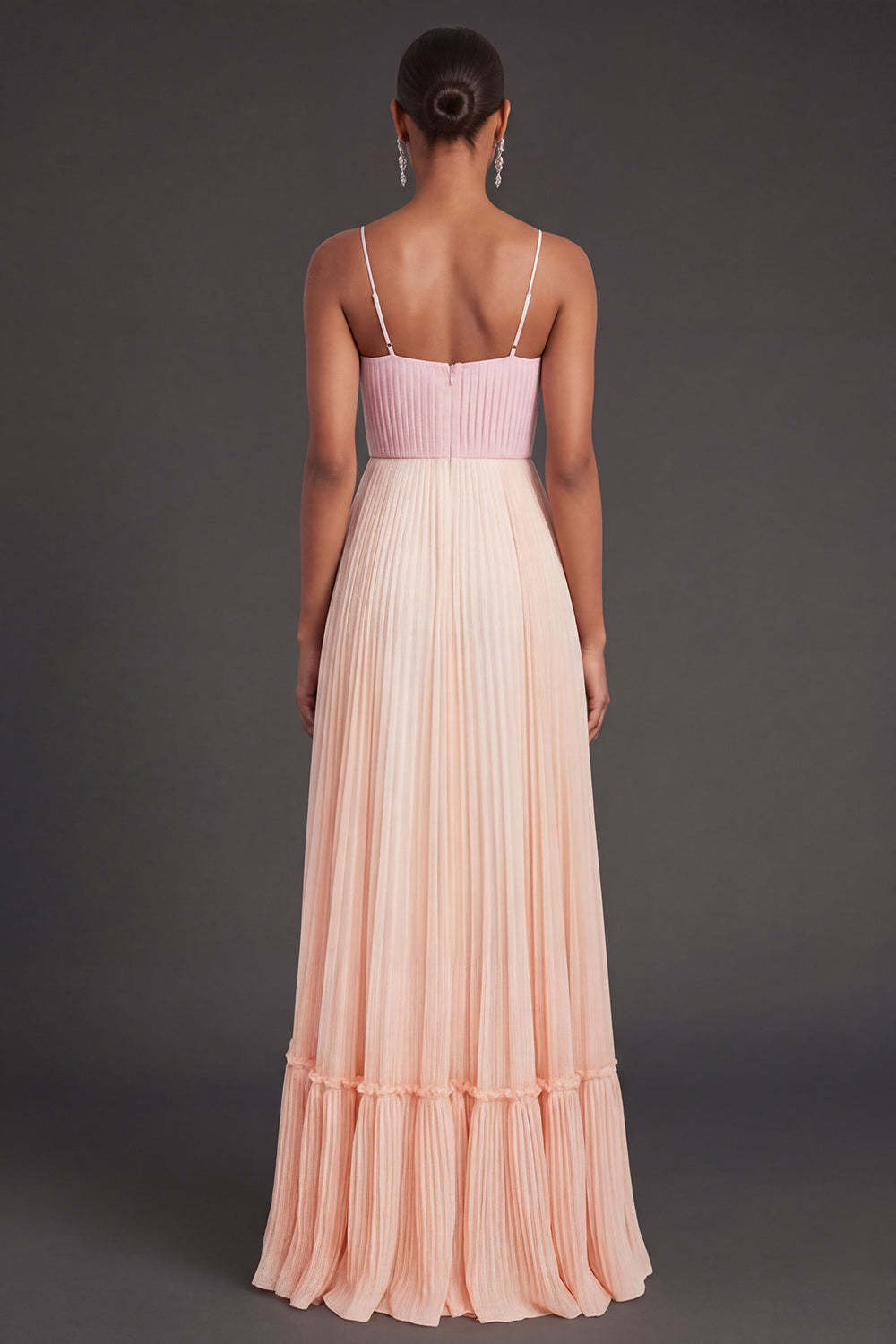 Pink and Champagne A Line Pleated Spaghetti Straps Long Formal Dress