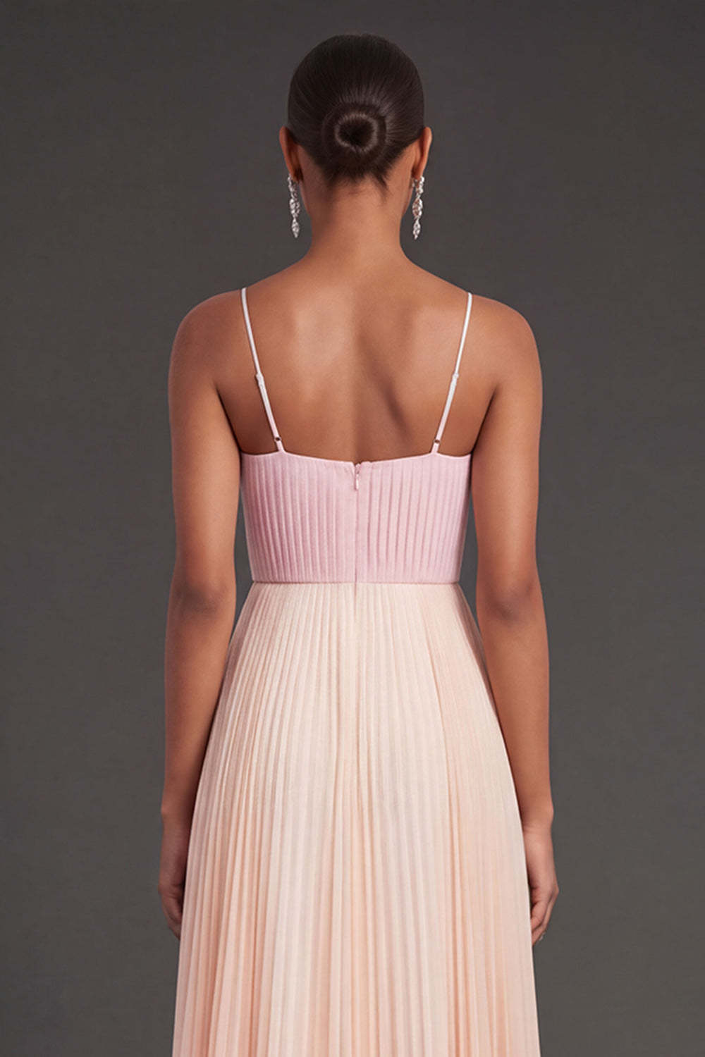 Pink and Champagne A Line Pleated Spaghetti Straps Long Formal Dress