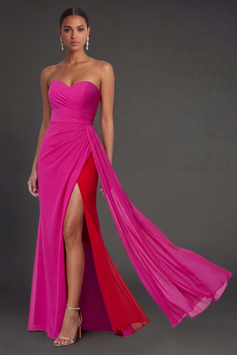 Fuchsia Mermaid Ruched Sweetheart Long Formal Dress with Slit