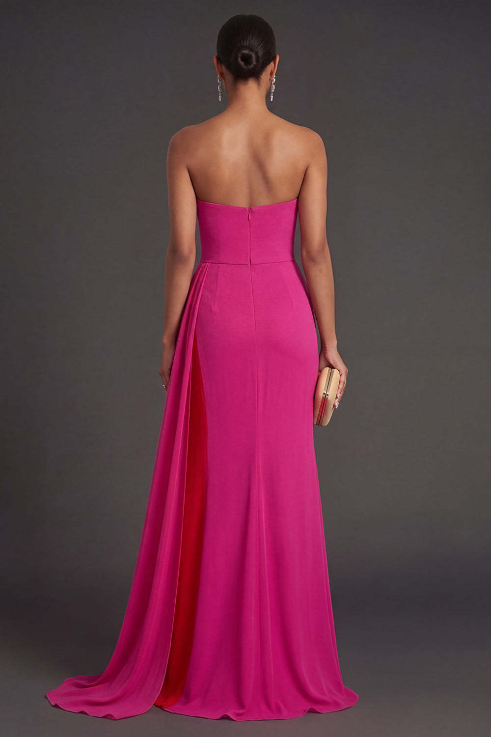 Fuchsia Mermaid Ruched Sweetheart Long Formal Dress with Slit