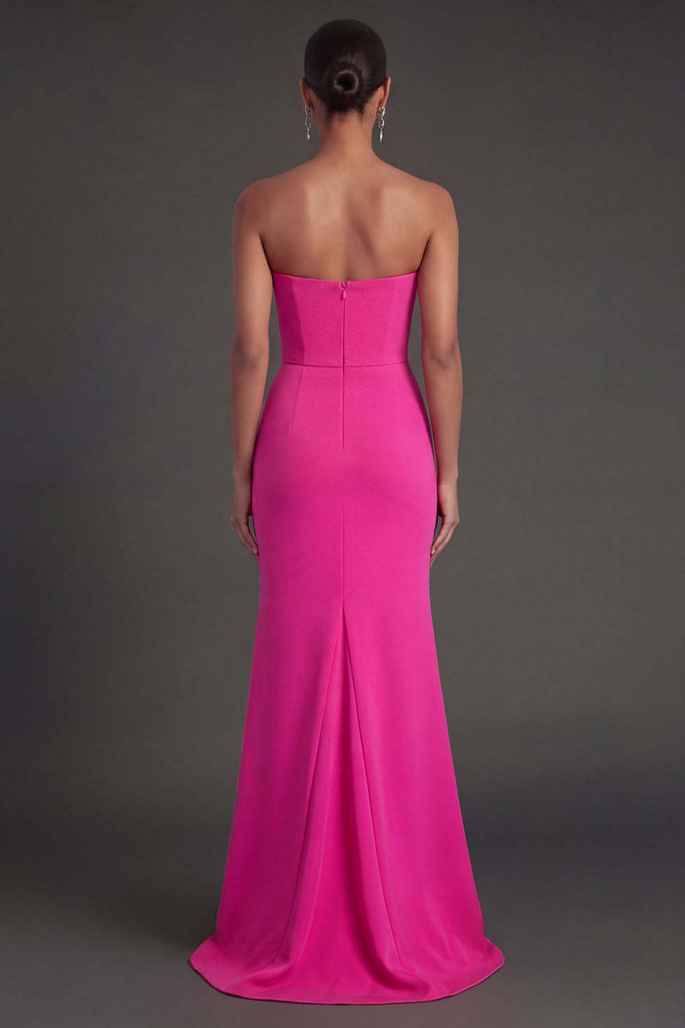 Fuchsia and Red Mermaid Ruched Strapless Backless Long Formal Dress with Slit