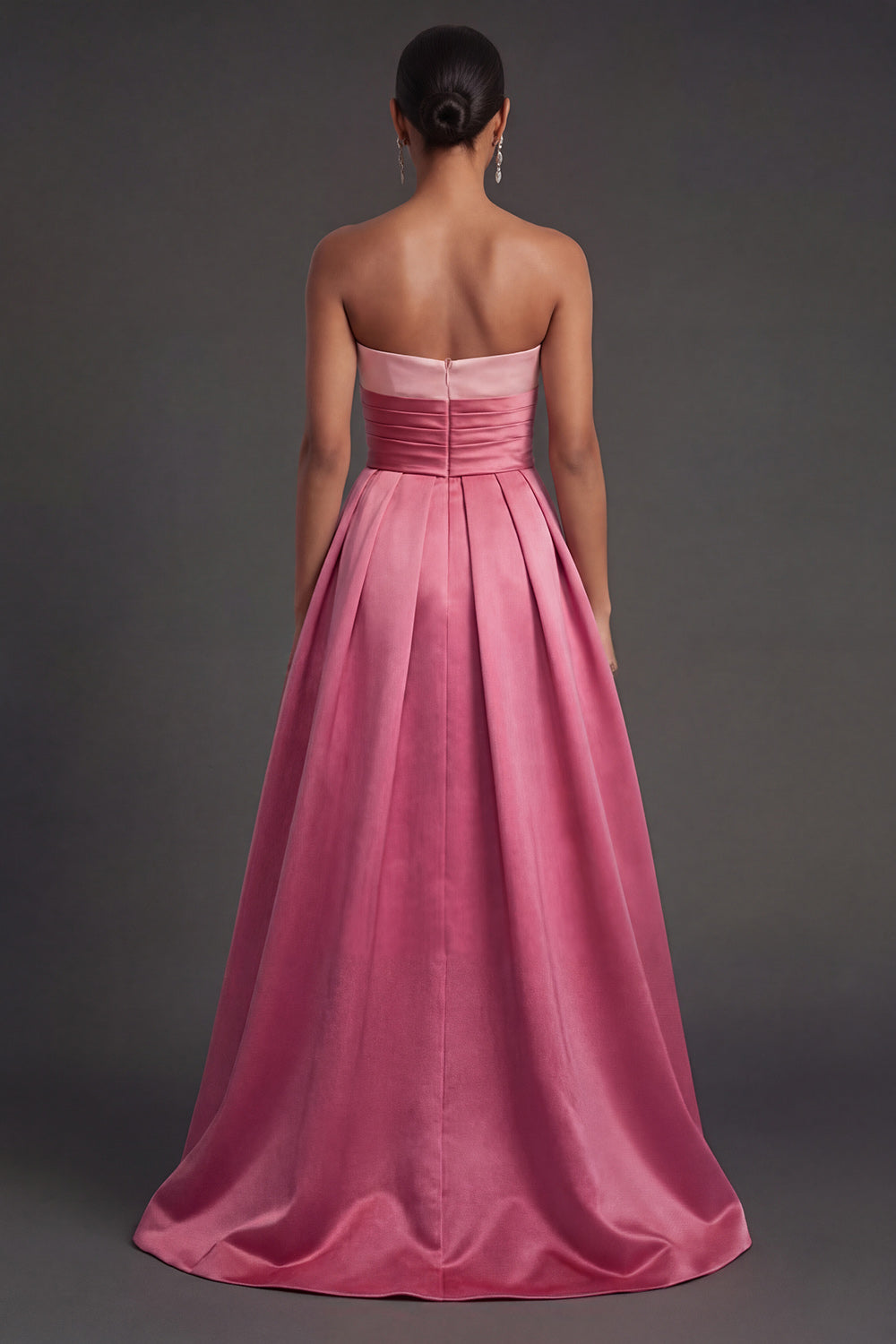 Pink A Line Strapless Backless Long Formal Dress