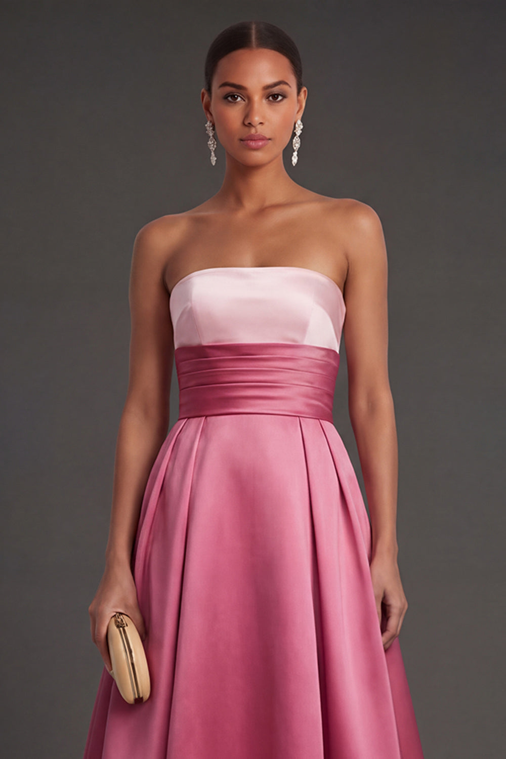 Pink A Line Strapless Backless Long Formal Dress