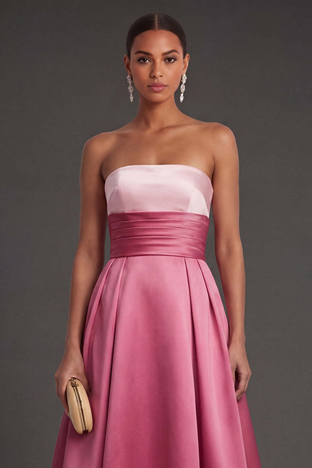 Pink A Line Strapless Backless Long Formal Dress