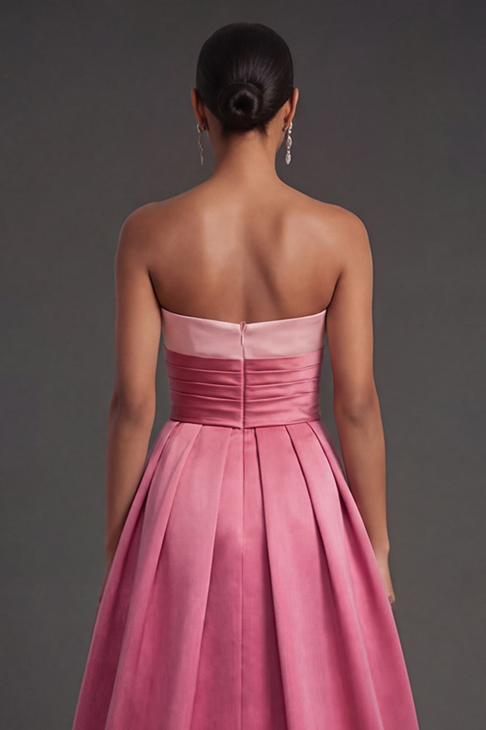 Pink A Line Strapless Backless Long Formal Dress