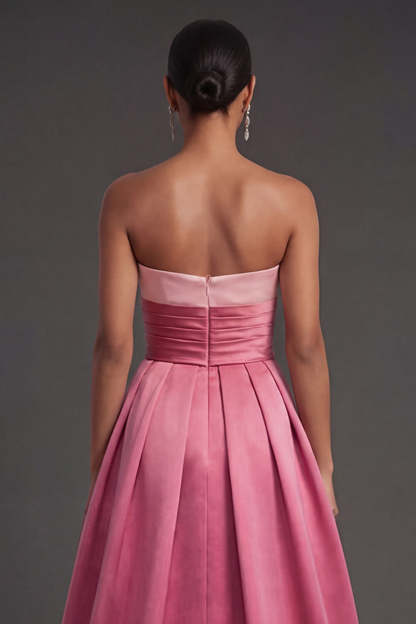 Pink A Line Strapless Backless Long Formal Dress