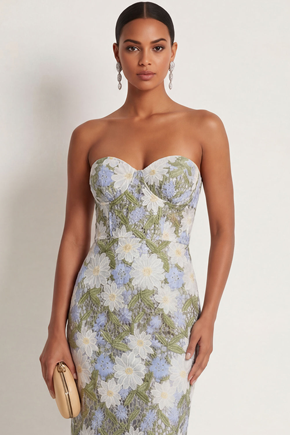 Floral Green Sheath Sweetheart Backless Long Formal Dress