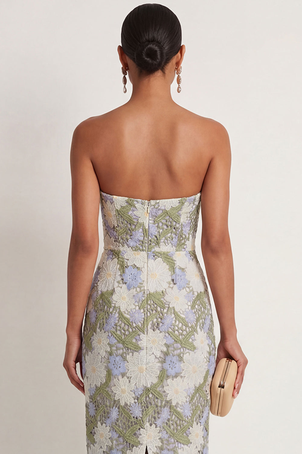 Floral Green Sheath Sweetheart Backless Long Formal Dress