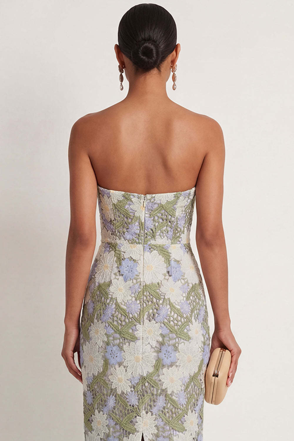 Floral Green Sheath Sweetheart Backless Long Formal Dress