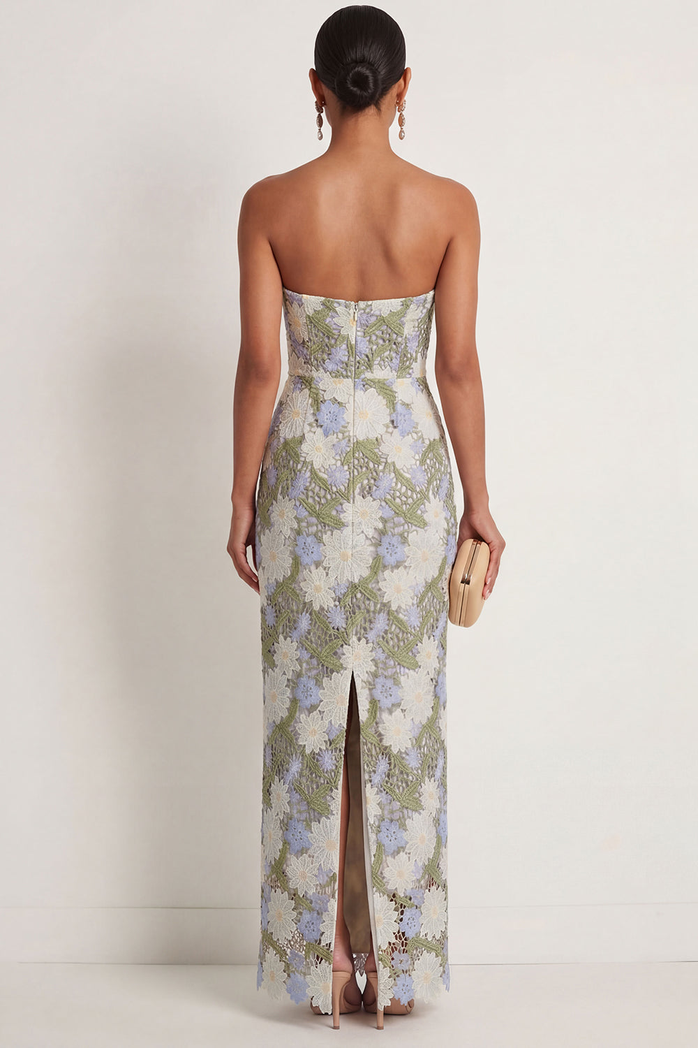 Floral Green Sheath Sweetheart Backless Long Formal Dress