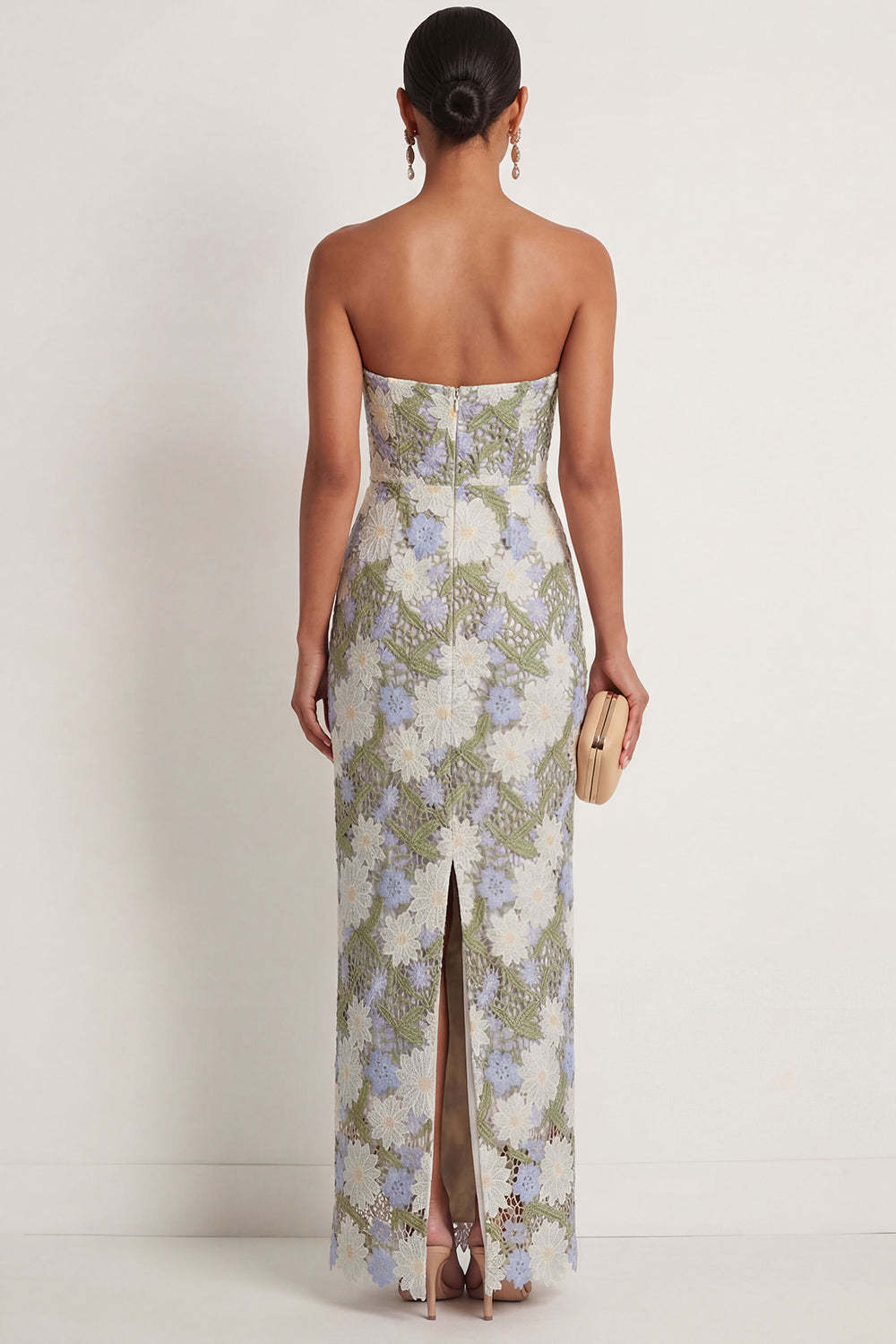 Floral Green Sheath Sweetheart Backless Long Formal Dress