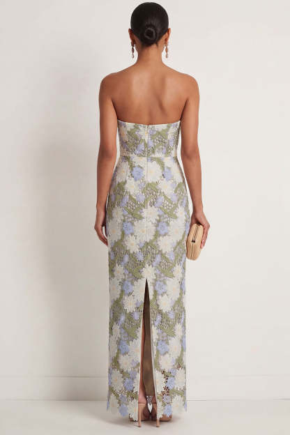 Floral Green Sheath Sweetheart Backless Long Formal Dress