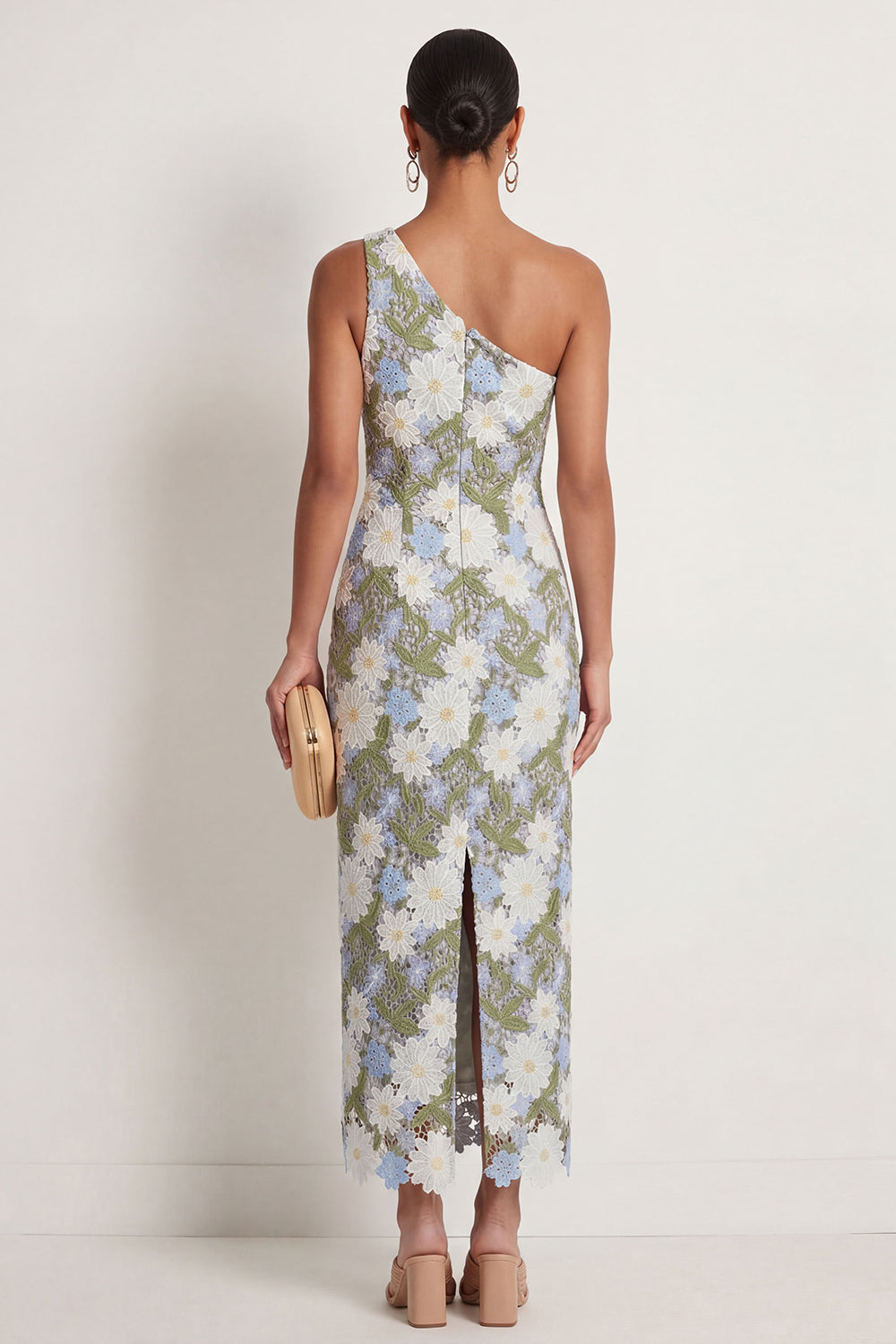 One Shoulder Floral Green Sheath Appliqued Long Formal Dress