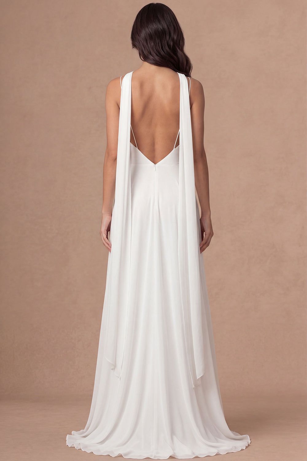 Ivory A Line Spaghetti Straps Sleeveless Long Engagement Dress with Slit