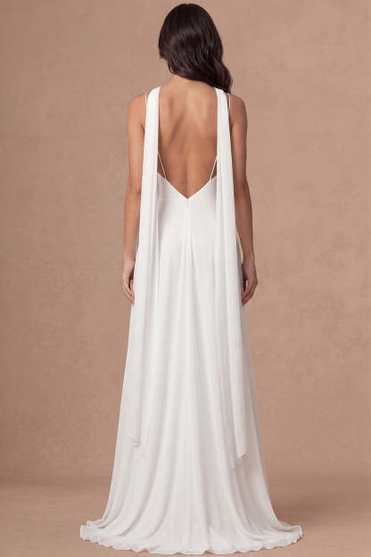 Ivory A Line Spaghetti Straps Sleeveless Long Engagement Dress with Slit