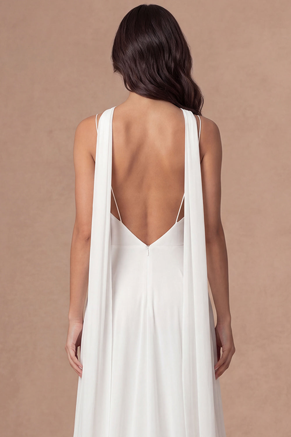 Ivory A Line Spaghetti Straps Sleeveless Long Engagement Dress with Slit