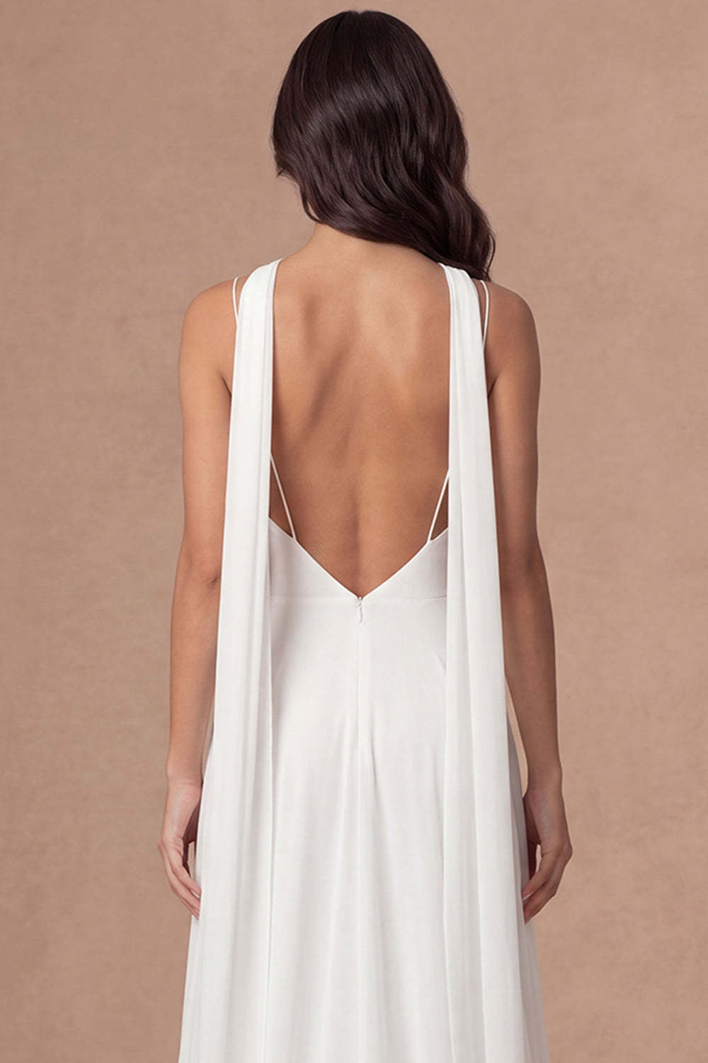 Ivory A Line Spaghetti Straps Sleeveless Long Engagement Dress with Slit