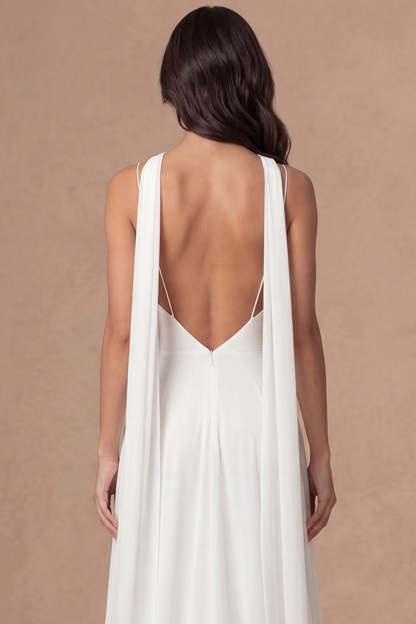 Ivory A Line Spaghetti Straps Sleeveless Long Engagement Dress with Slit