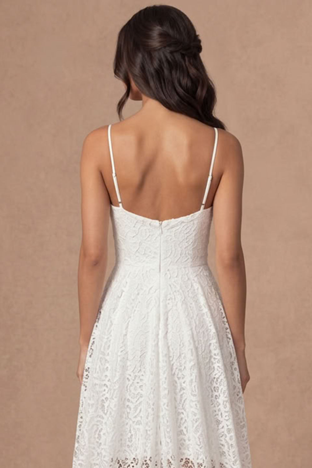 Ivory A Line Spaghetti Straps Embroidered High Long Engagement Dress