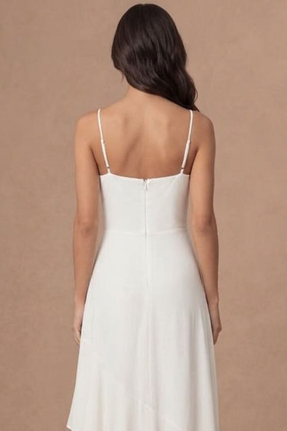 Ivory A Line Spaghetti Straps Ruffled Long Bridal Shower Dress with Slit