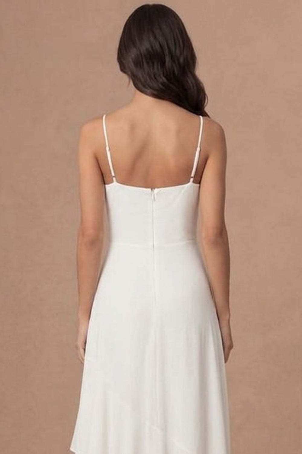 Ivory A Line Spaghetti Straps Ruffled Long Bridal Shower Dress with Slit