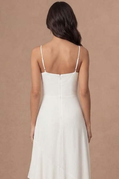 Ivory A Line Spaghetti Straps Ruffled Long Bridal Shower Dress with Slit