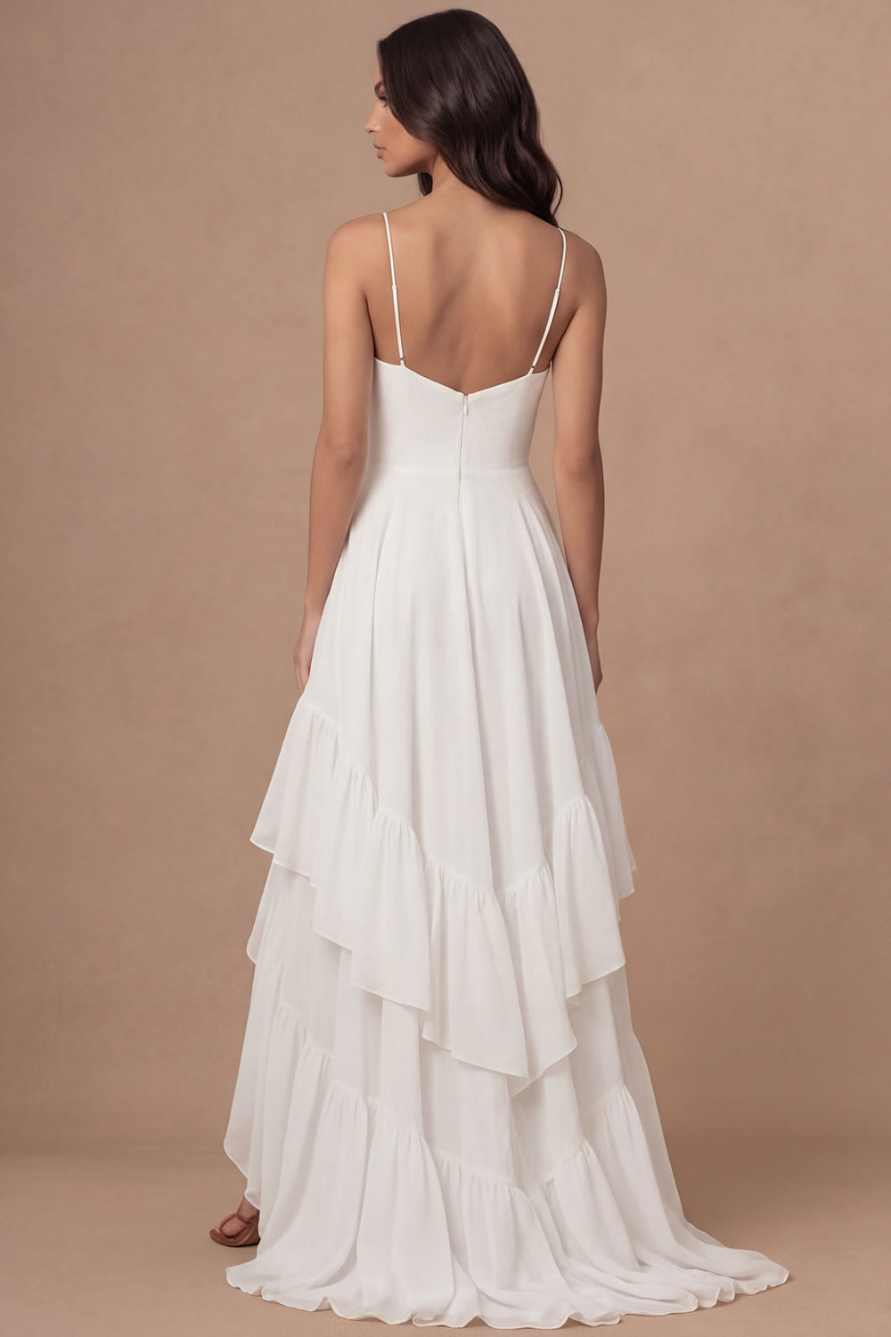 Ruffled Ivory A Line Long Bridal Shower Dress with Slit