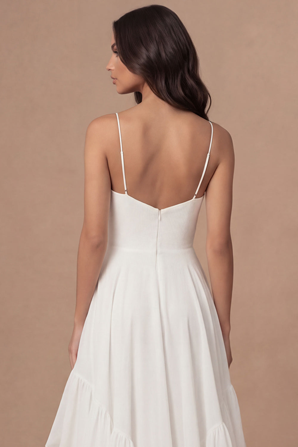 Ruffled Ivory A Line Long Bridal Shower Dress with Slit