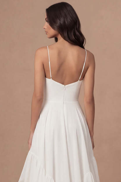 Ruffled Ivory A Line Long Bridal Shower Dress with Slit