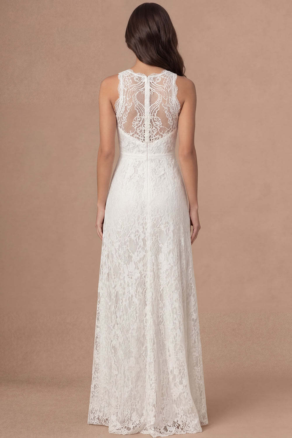 Floral Sheath Ivory Halter Neck Long Bridal Shower Dress with Slit