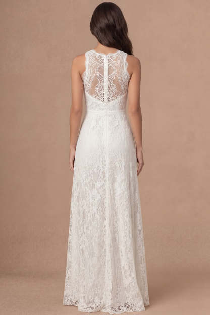 Floral Sheath Ivory Halter Neck Long Bridal Shower Dress with Slit