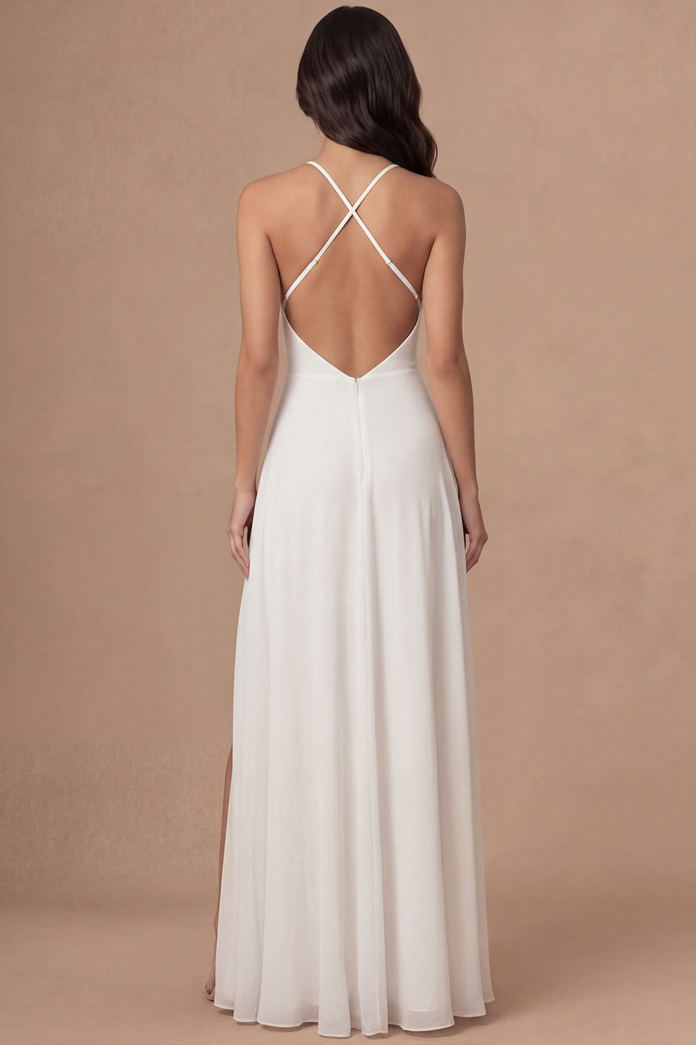 Sheath Ivory Halter Neck Long Bridal Shower Dress with Slit