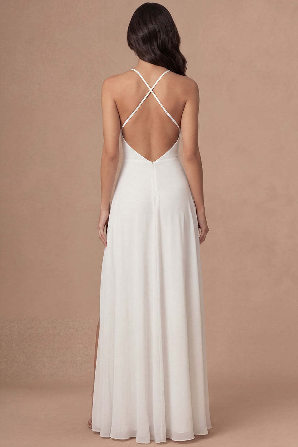 Sheath Ivory Halter Neck Long Bridal Shower Dress with Slit