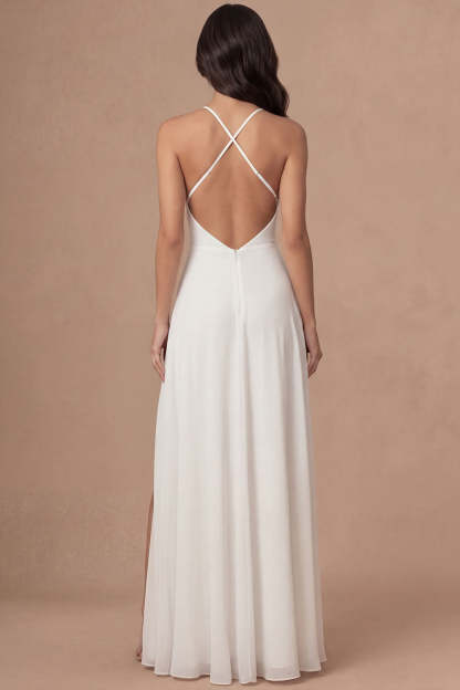 Sheath Ivory Halter Neck Long Bridal Shower Dress with Slit