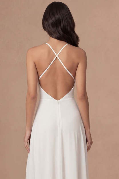 Sheath Ivory Halter Neck Long Bridal Shower Dress with Slit
