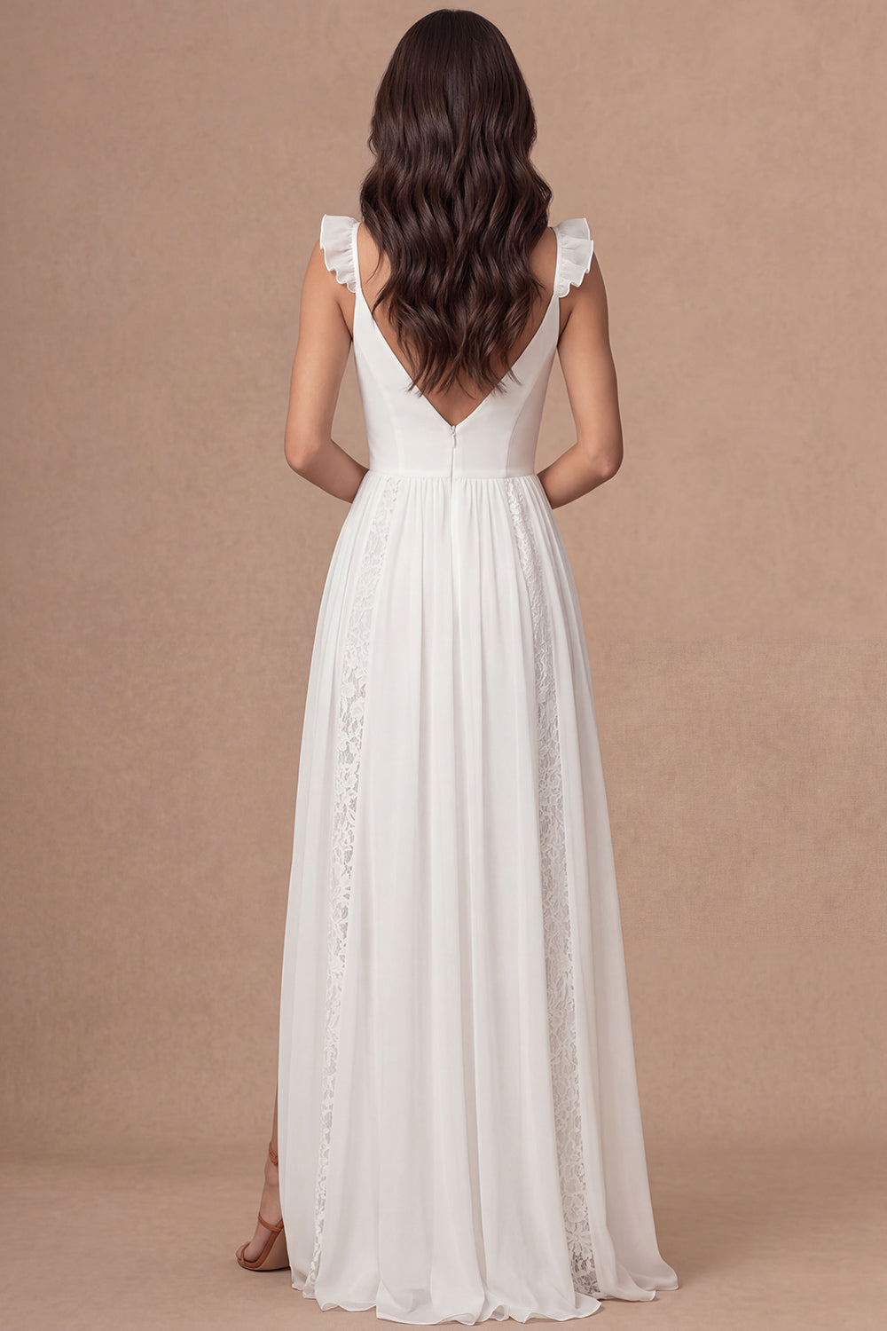 Spaghetti Straps Ivory A Line Ruffled Long Bridal Shower Dress with Slit