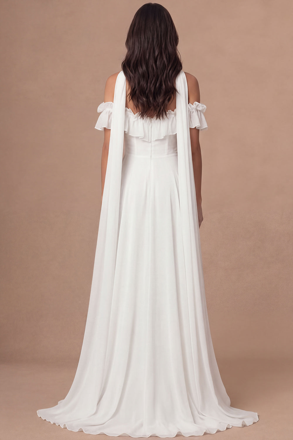 A Line Ivory Off the Shoulder Ruffled High Low Engagement Dress