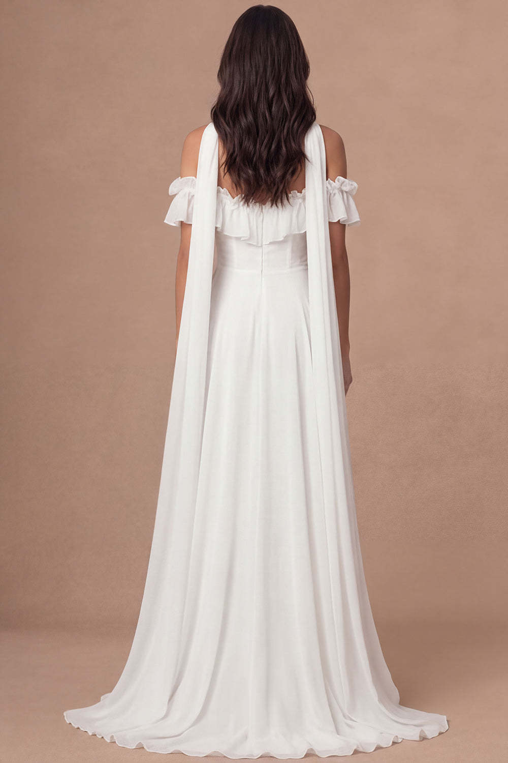 A Line Ivory Off the Shoulder Ruffled High Low Engagement Dress