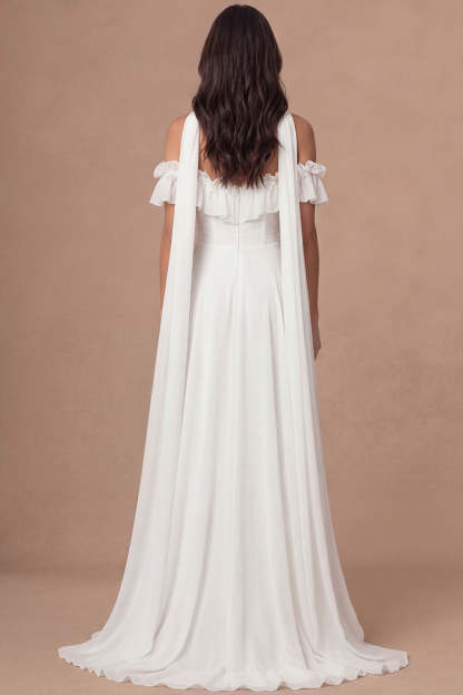 A Line Ivory Off the Shoulder Ruffled High Low Engagement Dress