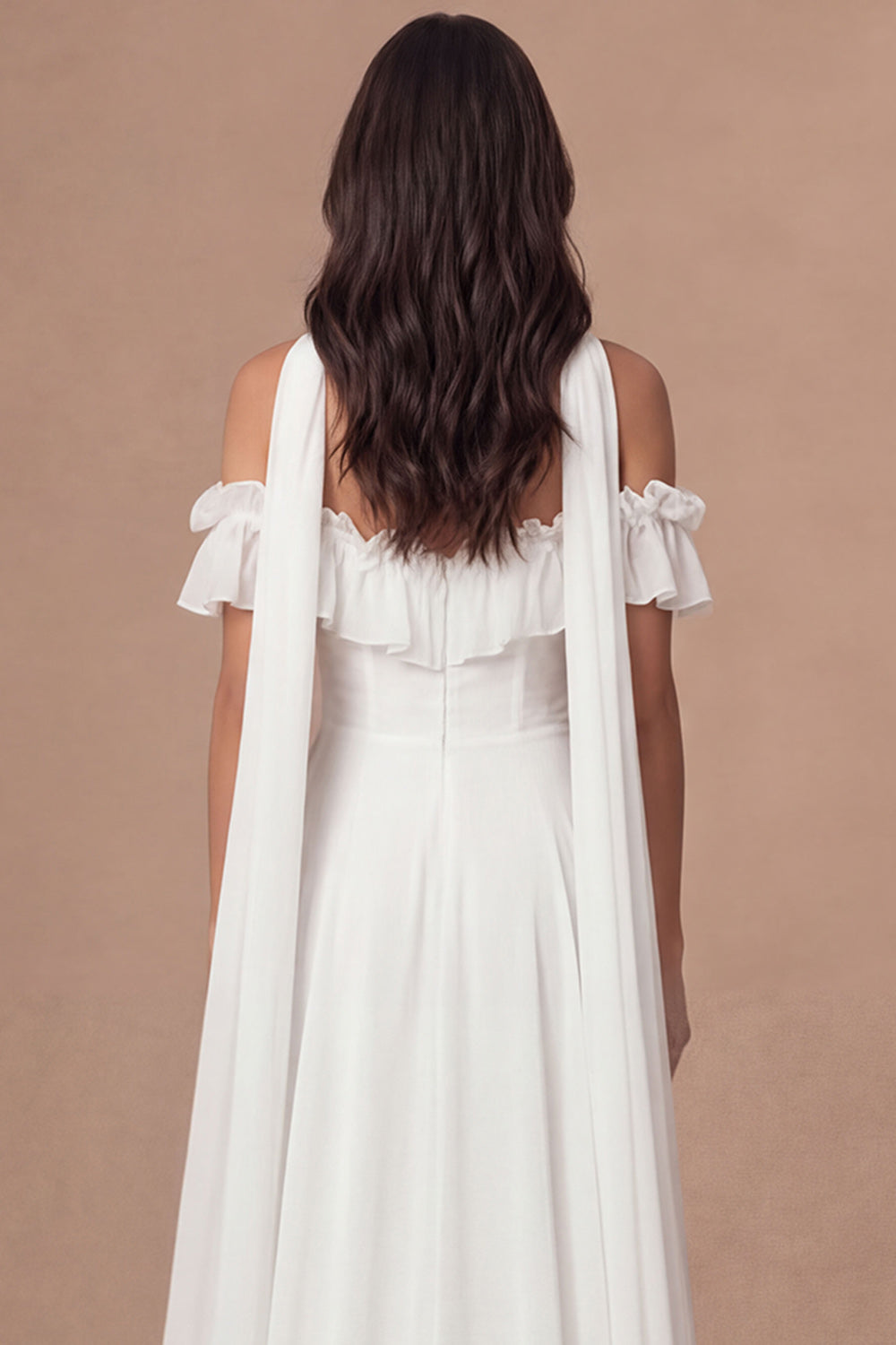 A Line Ivory Off the Shoulder Ruffled High Low Engagement Dress