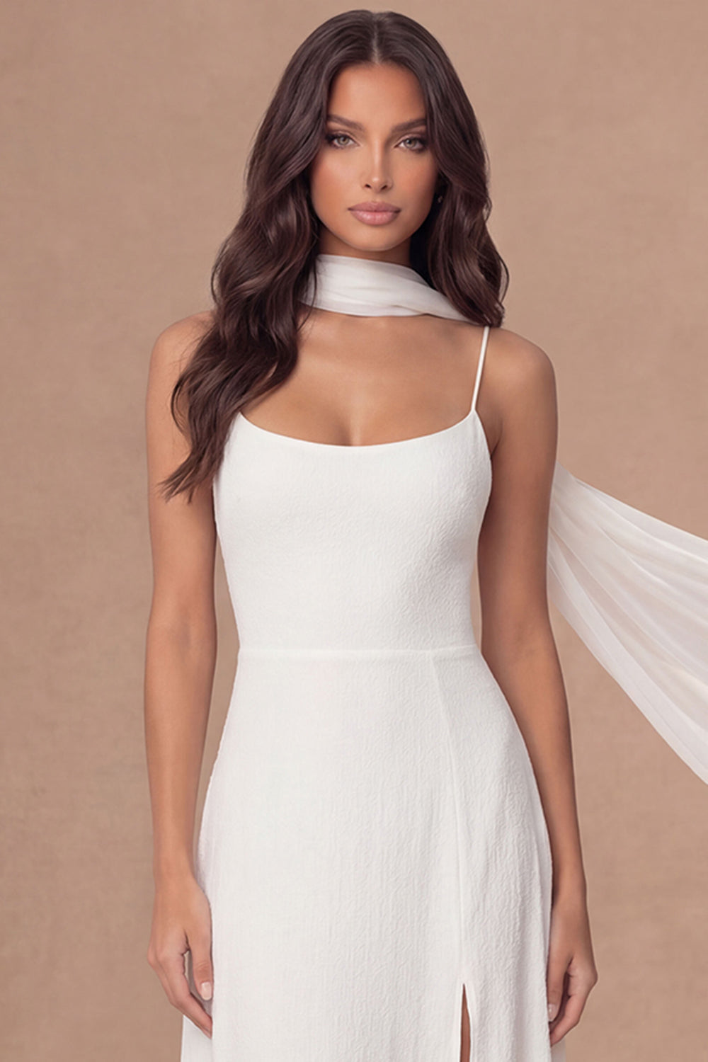Sheath Ivory Spaghetti Straps Sleeveless Long Bridal Shower Dress with Slit