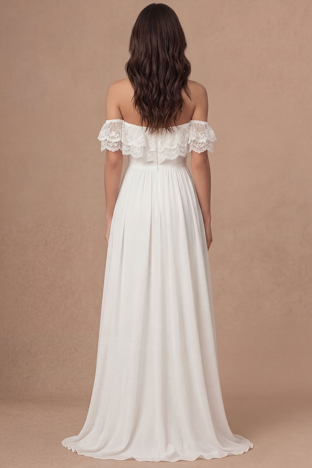 A Line Ivory Off the Shoulder Embroidered Long Bridal Shower Dress with Slit