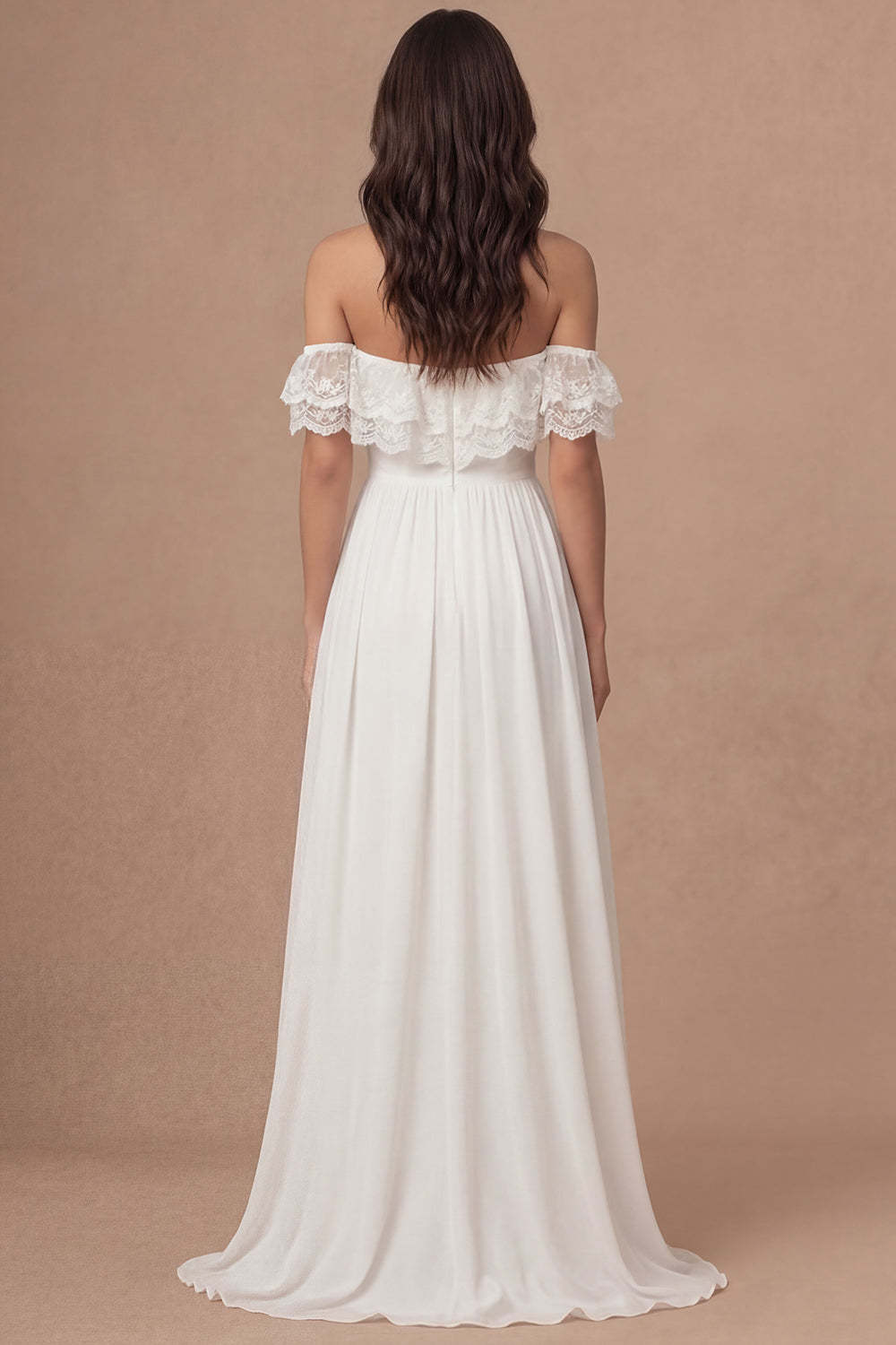 A Line Ivory Off the Shoulder Embroidered Long Bridal Shower Dress with Slit