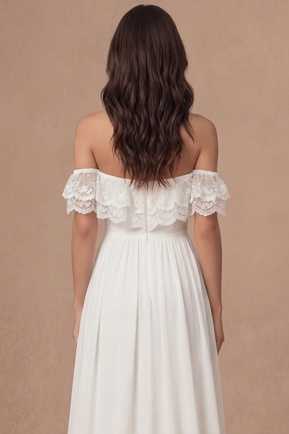A Line Ivory Off the Shoulder Embroidered Long Bridal Shower Dress with Slit