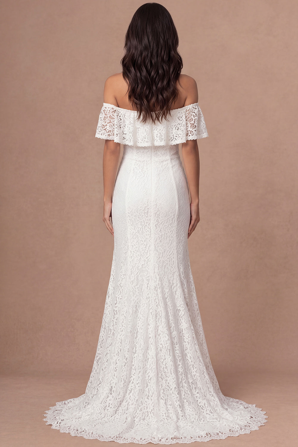 A Line Ivory Off the Shoulder Embroidered Ruffled Long Engagement Dress with Slit