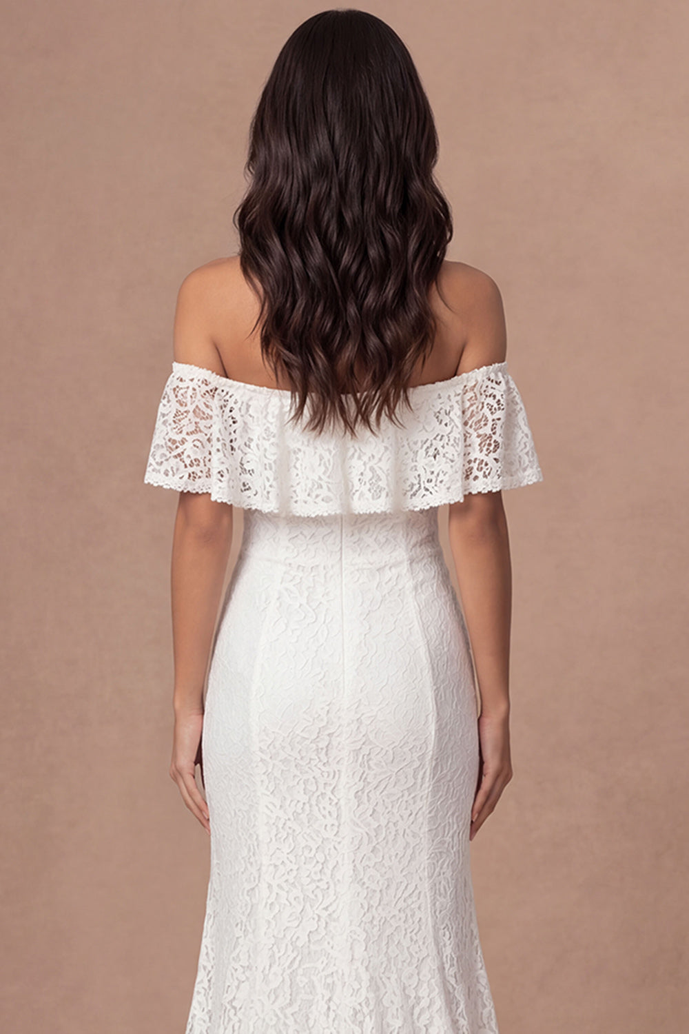 A Line Ivory Off the Shoulder Embroidered Ruffled Long Engagement Dress with Slit